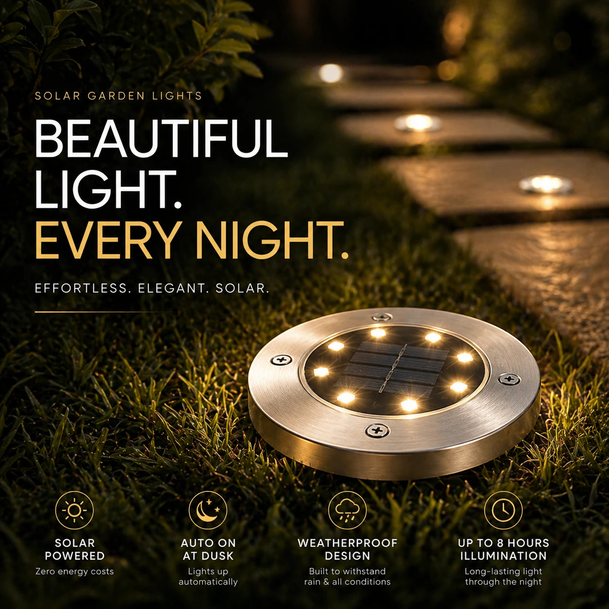 Solara Garden LED Lights – 4-Piece Luxury Garden & Pathway Illumination Set